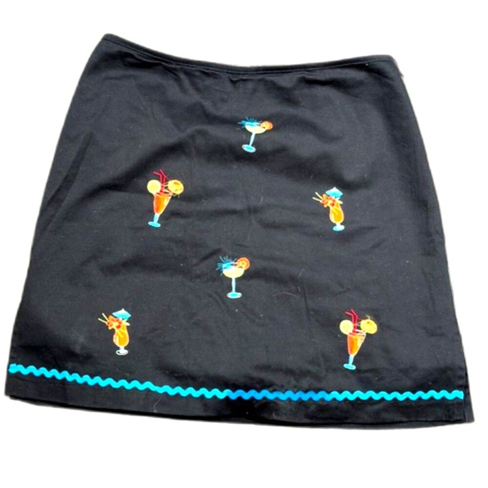 Bamboo Traders Skort Size 8 Black Embroidered Cocktail Tropical Skirt Shorts